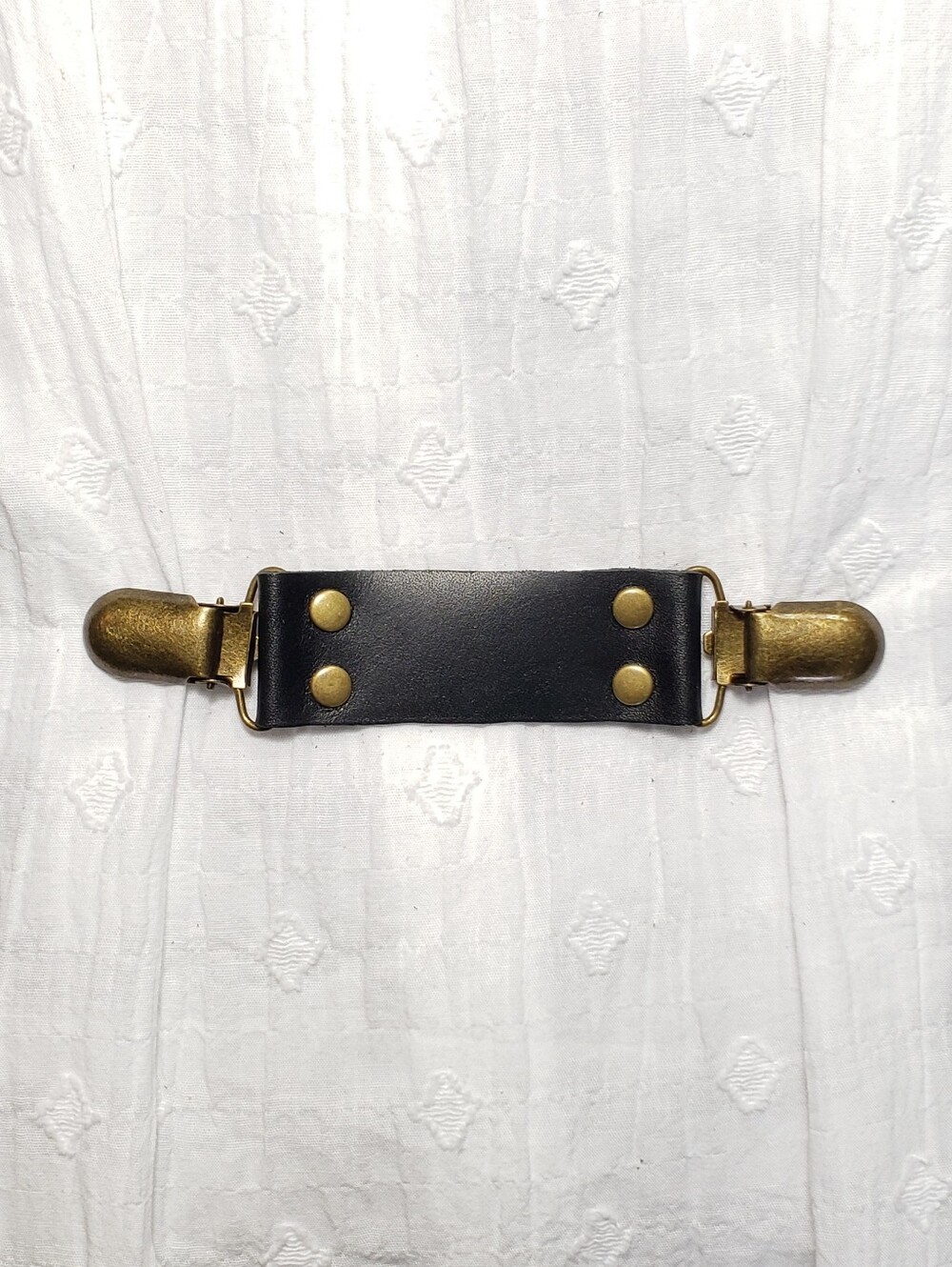 Black Leather Cinch Clip W/ Bronze Tone Clips, DIY Tailoring, New, Handmade